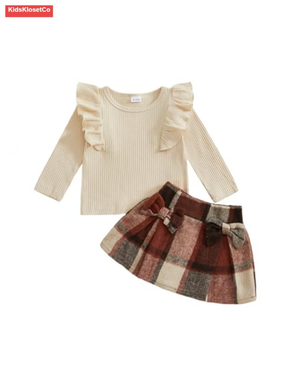 Toddler Baby Girl Long Sleeve Shirt and Flannel Pleated Skirt Outfit Set
